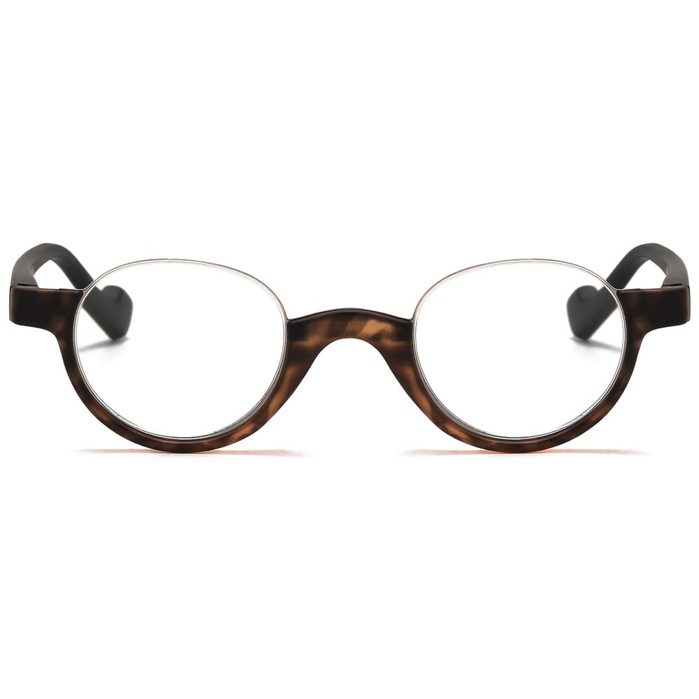 ABETOS Retro Half Frame Reading Glasses Vintage Oval Readers for Men Women Semi Rimless Eyewear Lightweight Plastic Reader Eyeglasses, Tortoiseshell 1.5