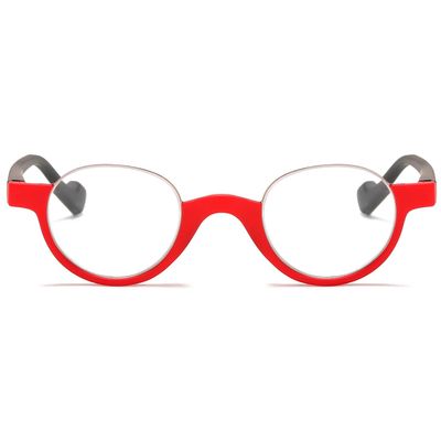 ABETOS Retro Half Frame Reading Glasses Vintage Oval Readers for Men Women Semi Rimless Eyewear Lightweight Plastic Reader Eyeglasses, Red 1.5