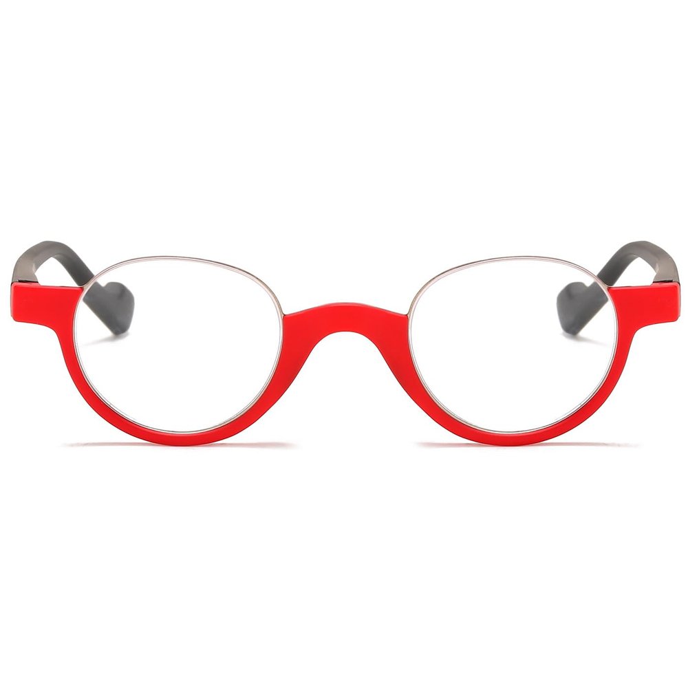 ABETOS Retro Half Frame Reading Glasses Vintage Oval Readers for Men Women Semi Rimless Eyewear Lightweight Plastic Reader Eyeglasses, Red 1.5
