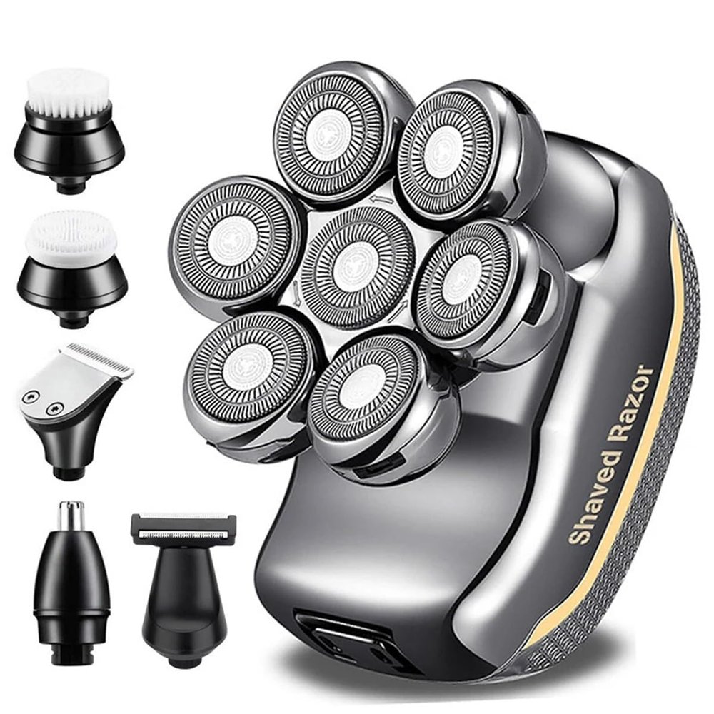 Electric Razor for Men, 5 in 1 Head Shavers for Bald Men 7D Electric Razor Grooming Kit Hair Trimmer Waterproof LCD Bald Head Shavers Wet/Dry