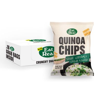 Eat Real, Quinoa Chips, Sour Cream & Chive, 18 x 40g, Gluten-Free Crisps Multipack, Vegan-Friendly, Healthy Plant-Based Snacks