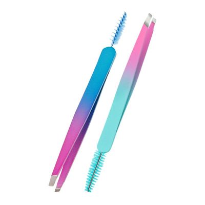 Baluue 2pcs Eyebrow Tweezers Stainless Steel Lash Tweezers Precision for Eyebrow Extensions Portable Beauty Tool Brush