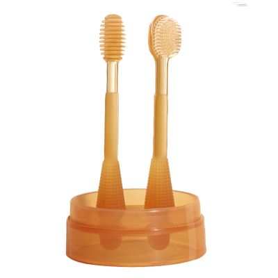 3-in-1 Toothbrush Soft Silicone Baby Massaging Tooth Brush Set Tongue Brush Infant-to-Toddler Toothbrushes Set Tongue Cleaner