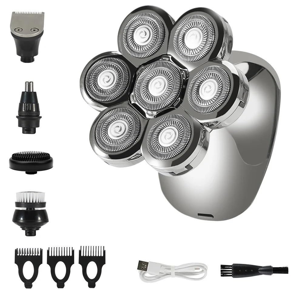 Electric Razor for Men, 5 in 1 7D Electric Head Shaver for Bald Men Electric Men's Grooming Kit Cordless Waterproof LCD Head Shavers Rechargeable