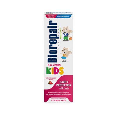 BIOREPAIR Kids - Kids and Baby Toothpaste 0-6 Years, Protects the Enamel of Deciduous Teeth - Strawberry Fluoride Free Toothpaste, with Gentle and Fruity Tast - 50 ml, Made in Italy