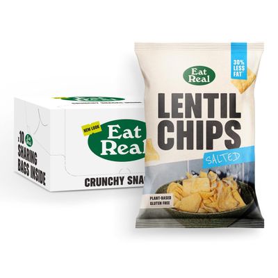 Eat Real, Lentil Chips, Salted, 10 x 95g, Gluten-Free Crisps Multipack, Vegan-Friendly, Healthy Snacks, 30% Less Fat