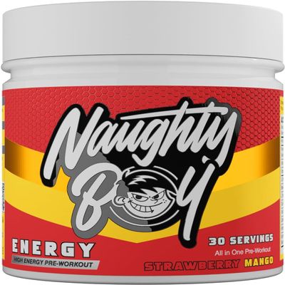 NaughtyBoy Energy Pre-Workout Powder - Strawberry Mango, 30 Servings, All-in-One Pump, Performance & Focus Formula, 200mg Caffeine,Transparent Formula