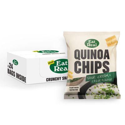 Eat Real, Quinoa Chips, Sour Cream & Chive, 24 x 20g, Gluten-Free Crisps Multipack, Vegan-Friendly, Healthy Plant-Based Snacks