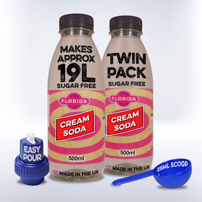 Florida Syrups Flavours Compatible with Sodastream Machines - Soda Drink Flavourings 500 ml (Pack of 2) (500 ml (Pack of 2), Cream Soda Sugar Free)