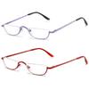 ABETOS 2 Pack Half Moon Reading Glasses Half Frame Semi Rimless Metal Strong Eyewear Spring Hinge Clear Lens Lightweight Fashion Computer Readers for Men Women, Purple&Red 2.75 view 1