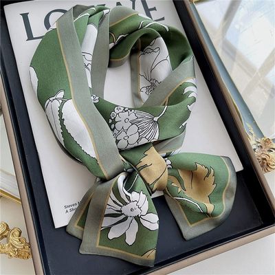 QINMENG Silk Women's Double-layer Double-sided Silk Narrow Long Streamer (D 145 * 16cm) (D 145 * 16cm)