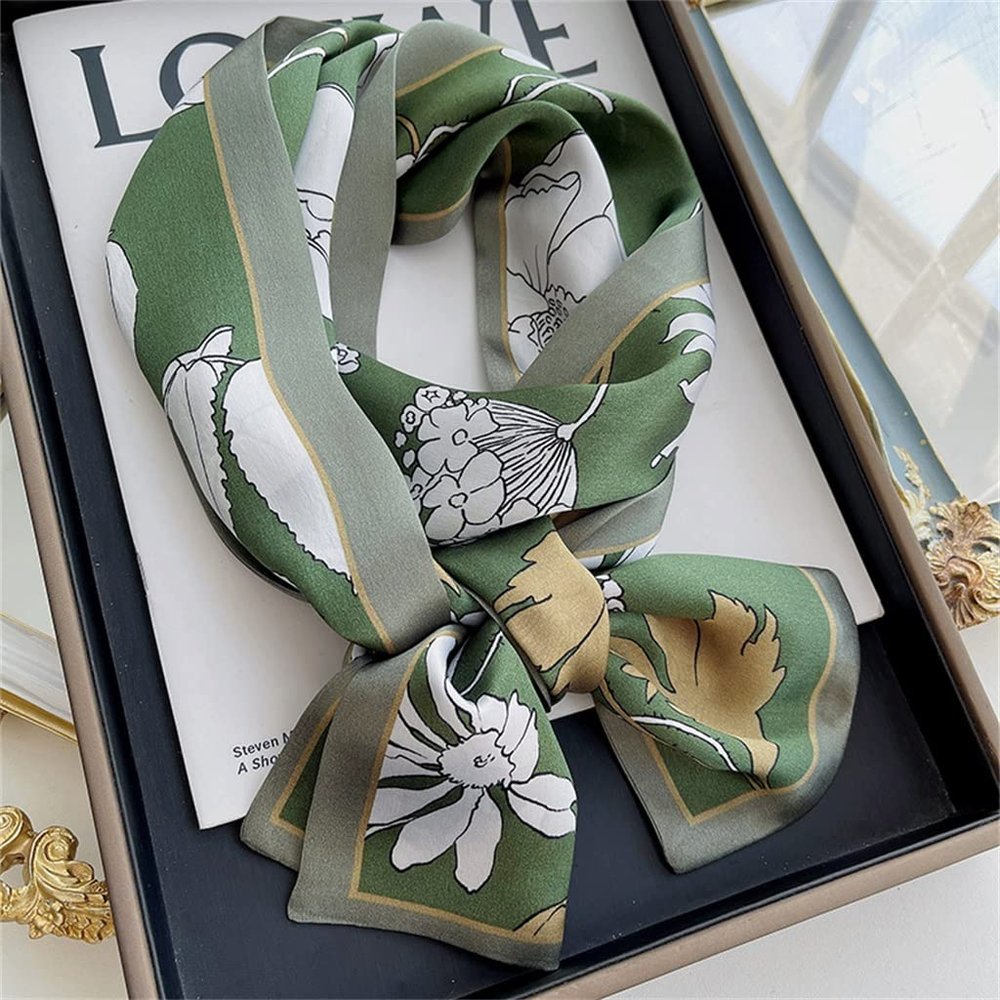 QINMENG Silk Women's Double-layer Double-sided Silk Narrow Long Streamer (D 145 * 16cm) (D 145 * 16cm)