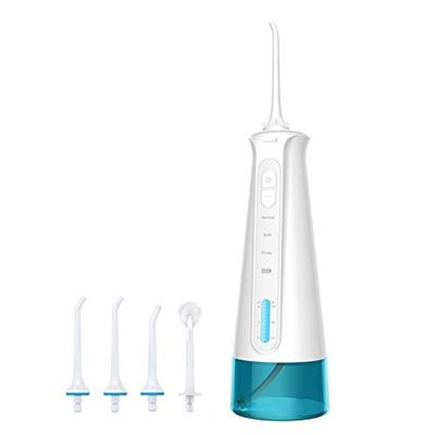 GeRRiT Portable Dental Oral Irrigator with 3 Modes, 6 Replaceable Jet Tips, Rechargeable Waterproof Teeth Cleaner for Home and Travel -300ml Detachable Reservoir (Color : White)