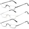 ABETOS 3 Pack Half Moon Reading Glasses Half Frame Semi Rimless Metal Strong Eyewear Spring Hinge Clear Lens Lightweight Fashion Computer Readers for Men Women, Black&Silver&Grey 3.0 view 1