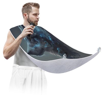 Beard Bib Apron for Men, Beard Trimming Hair Catcher Bib for Shaving, Non-Stick Beard Cape Grooming Cloth with 2 Suction Cups, Gifts for Dad Husband Boyfriend, Foggy Black Wolf
