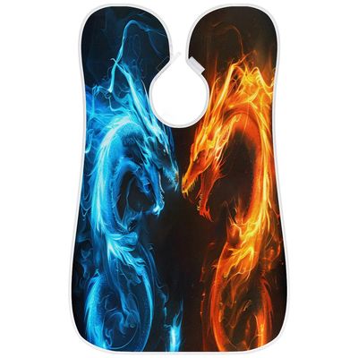 Beard Bib Apron for Men, Beard Trimming Hair Catcher Bib for Shaving, Non-Stick Beard Cape Grooming Cloth with 2 Suction Cups, Gifts for Dad Husband Boyfriend, Fire Ice Dragon