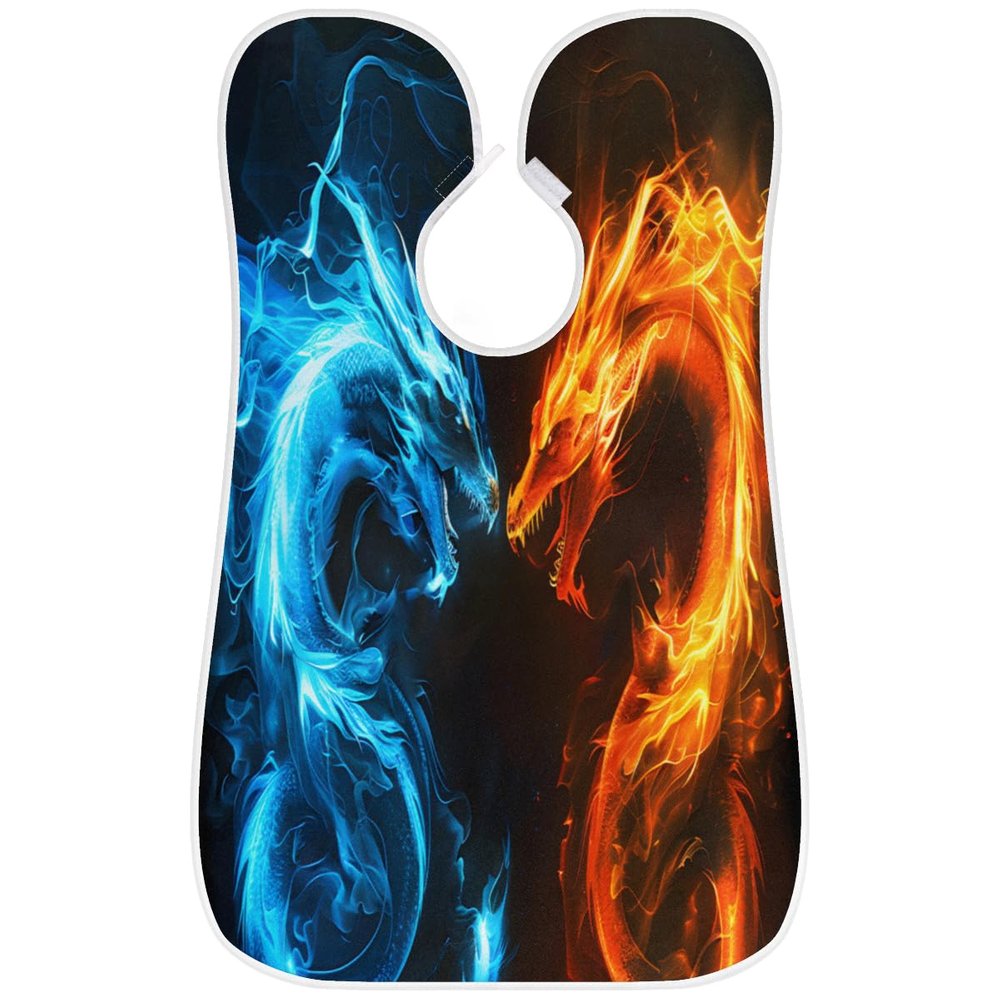 Beard Bib Apron for Men, Beard Trimming Hair Catcher Bib for Shaving, Non-Stick Beard Cape Grooming Cloth with 2 Suction Cups, Gifts for Dad Husband Boyfriend, Fire Ice Dragon