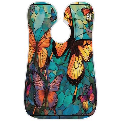 Beard Bib Apron for Men, Beard Trimming Hair Catcher Bib for Shaving, Non-Stick Beard Cape Grooming Cloth with 2 Suction Cups, Gifts for Dad Husband Boyfriend, Butterflies On Colorful Glass