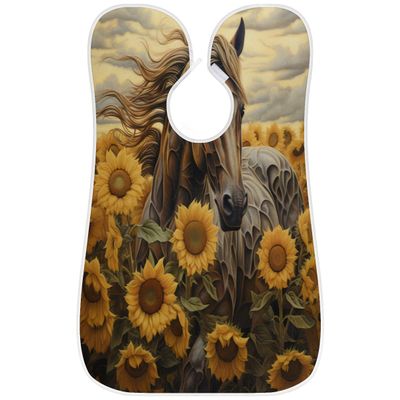 Beard Bib Apron for Men, Beard Trimming Hair Catcher Bib for Shaving, Non-Stick Beard Cape Grooming Cloth with 2 Suction Cups, Gifts for Dad Husband Boyfriend, Horse Sunflowers Field