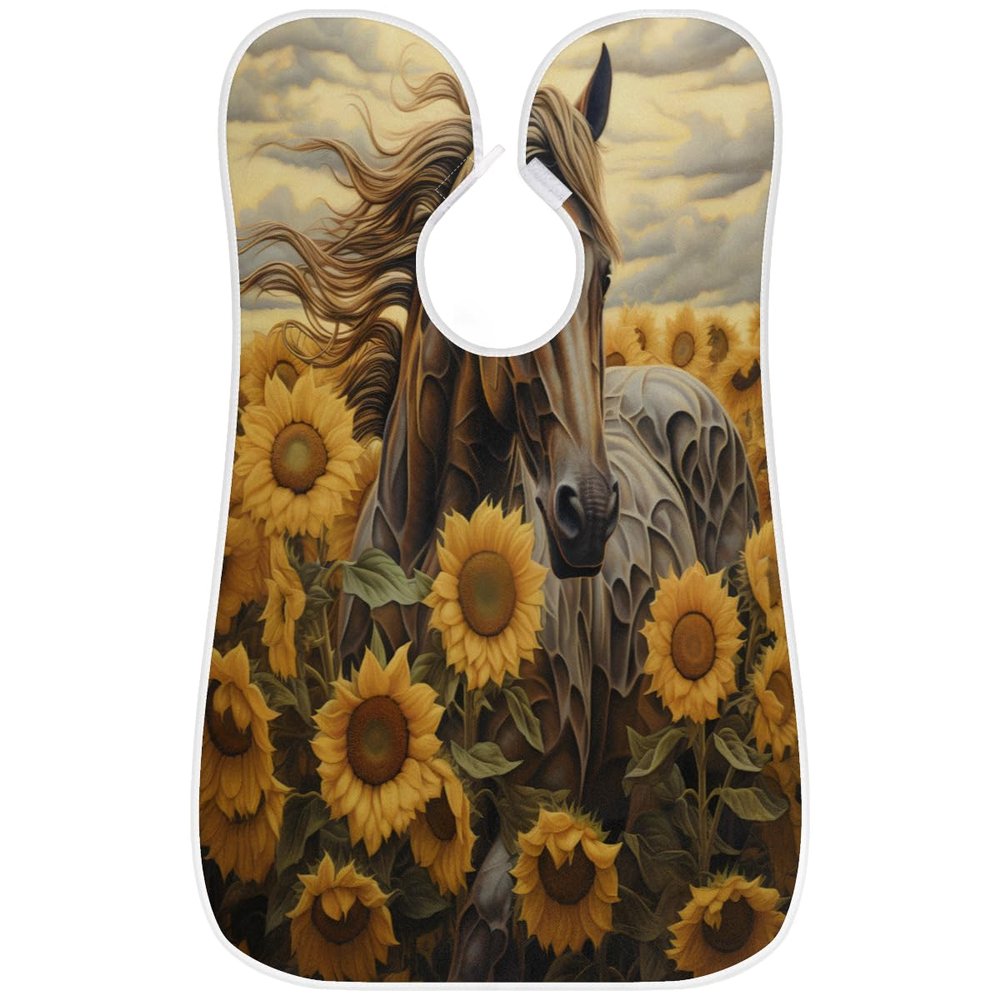 Beard Bib Apron for Men, Beard Trimming Hair Catcher Bib for Shaving, Non-Stick Beard Cape Grooming Cloth with 2 Suction Cups, Gifts for Dad Husband Boyfriend, Horse Sunflowers Field