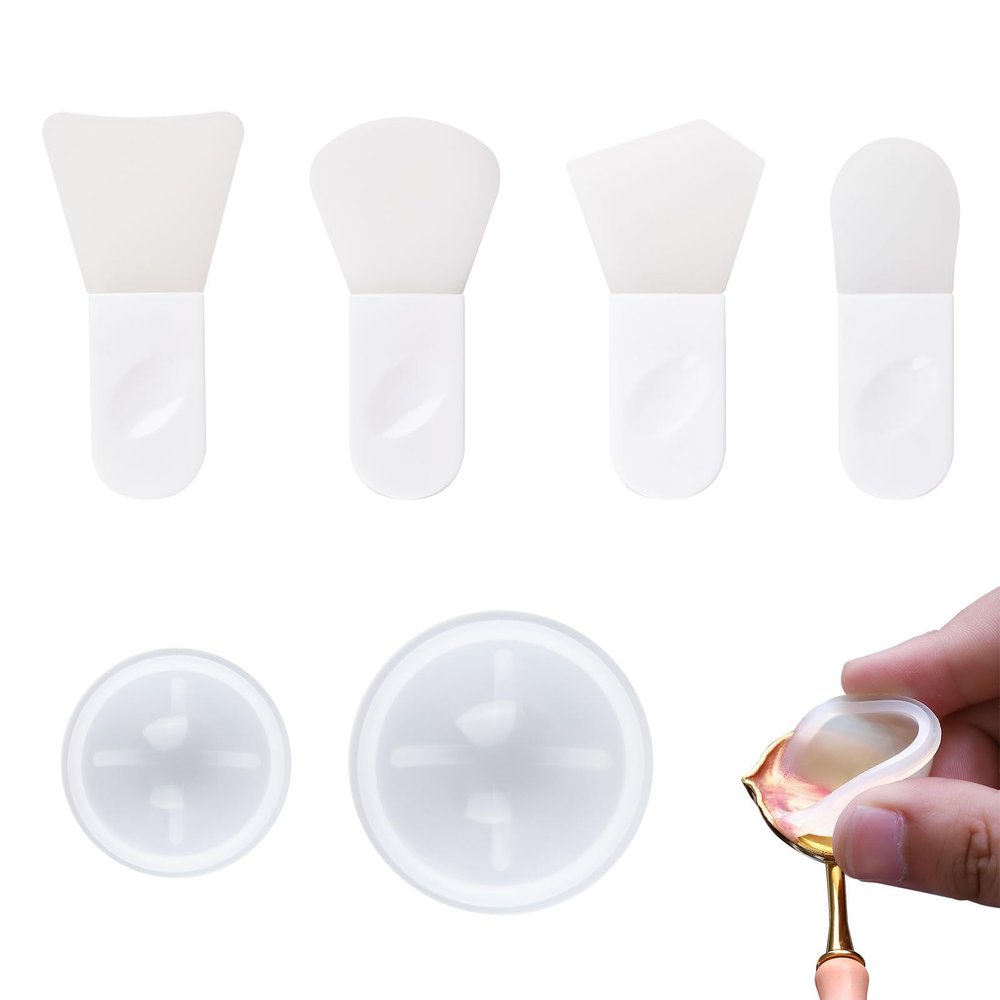 WANDIC Short Wax Melting Spoon Cleaning Tool Set, 3pcs Short Silicone Spatula & 3pcs Ball Shaped Scraper for Stirring Sealing Wax Stamp Spoon