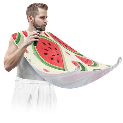 Beard Bib Apron for Men, Beard Trimming Hair Catcher Bib for Shaving, Non-Stick Beard Cape Grooming Cloth with 2 Suction Cups, Gifts for Dad Husband Boyfriend, Watermelon Pattern