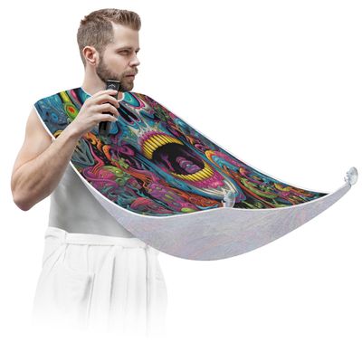 Beard Bib Apron for Men, Beard Trimming Hair Catcher Bib for Shaving, Non-Stick Beard Cape Grooming Cloth with 2 Suction Cups, Gifts for Dad Husband Boyfriend, Abstract Art Skull