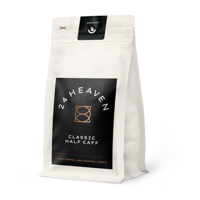 24Heaven Half Caff Instant Coffee Granules 200g, Less Caffeine, All Day Coffee