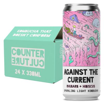 Counter Culture Kombucha Soda, Kombucha Soda, Loud Flavours & Low Calories, Probiotic Drink for Gut Health (24 x 330ml, Rhubarb & Hibiscus)