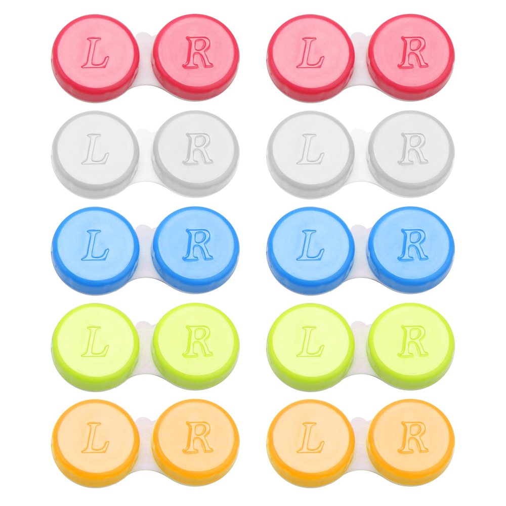 Rumgug 10 Pack Contact Lens Cases, Portable Contact Lens Container Left/Right Eyes Contact Lens Holder Box, Travel Contact Lens Case Mini Care Storage Boxes for Home Outdoor Business Trip 5 Colours