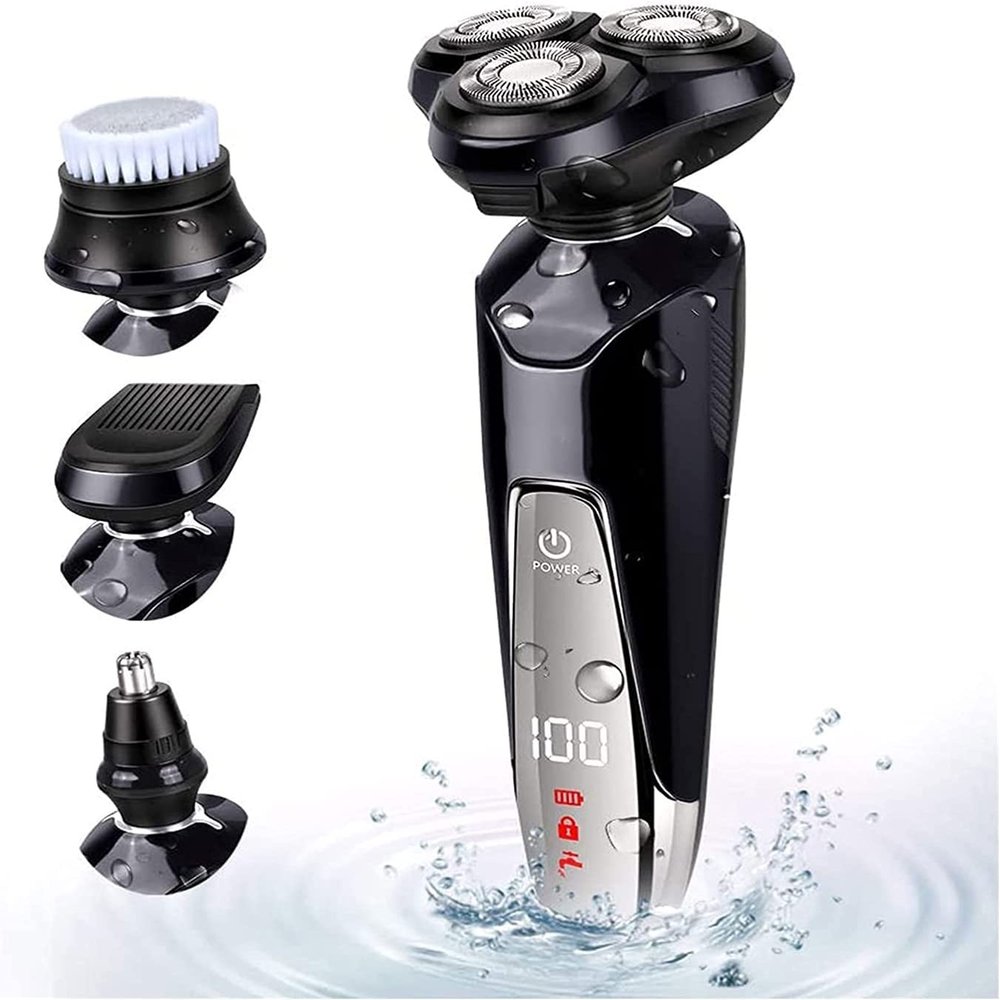 GeRRiT Electric Shavers for Men Bald Head Shaver LED Mens Electric Shaving Razors Rechargeable Cordless Wet Dry Rotary Shaver Grooming Kit with Clippers Nose Hair Trimmer Facial Cleansing Brush