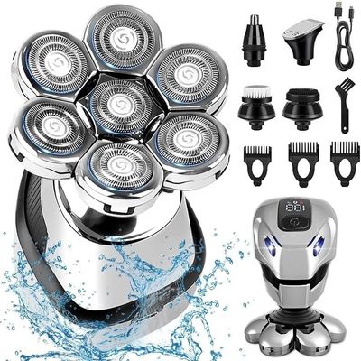 GeRRiT Electric Razor for Men's, 7D Electric Razor for Men 5 in 1 Head Shavers Rotary Shaver Waterproof Grooming Kit Cordless 7 Blade Bald Shaver LED Display