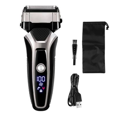 GeRRiT Men's Shaver, USB Rechargeable Electric Shaver Stainless Steel Shaving Machine for Men 3D Triple Floating Blade Razor Shaver Barber Electric (Color : Silver with Box)