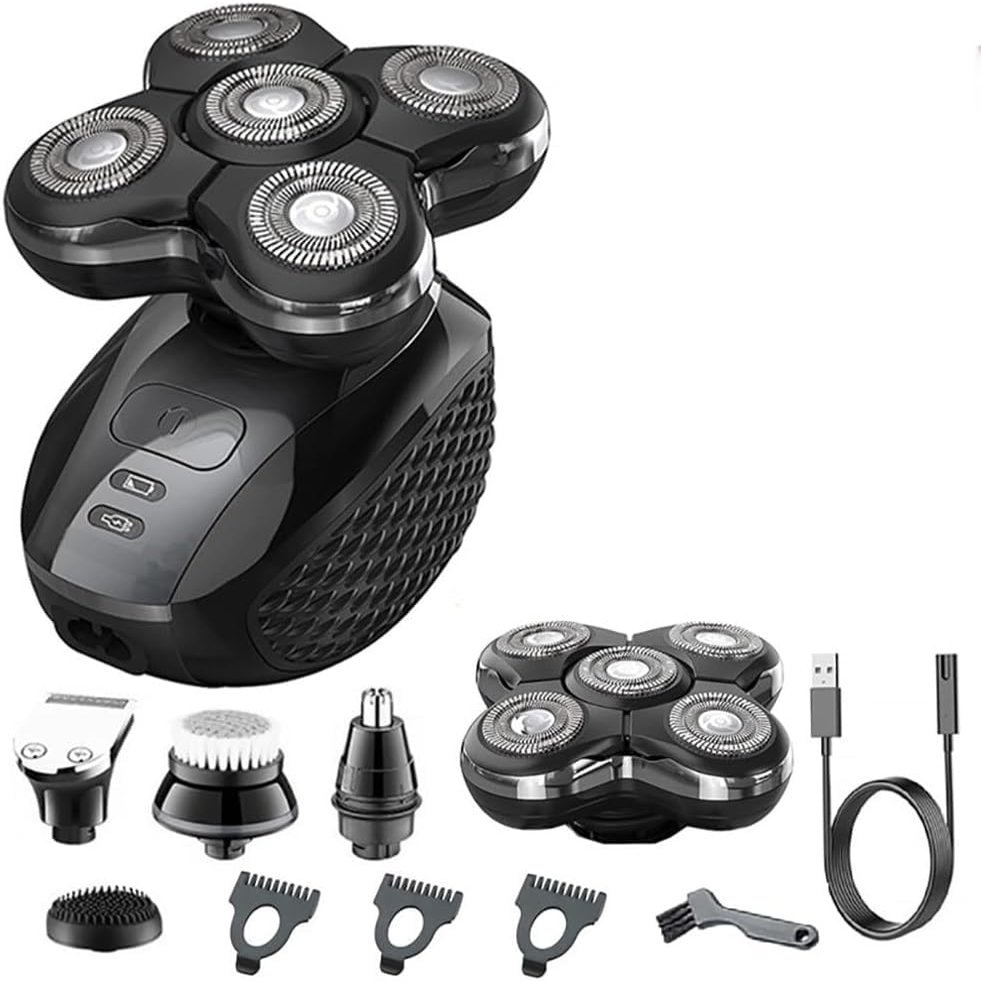 GeRRiT Electric Shavers for Men, 5 in 1 Pro Electric Shaver for Men Wet Dry Head Electric Razor Beard Hair Trimmer Rechargeable Bald Shaving Machine Grooming Kit
