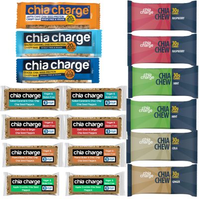 CHIA CHARGE Healthy Snack Bars - Premium Vegan Sample Pack - Yorkshire Bakery - 16 of The Best Vegan Protein Bars & Energy Bars (Premium Vegan Sample Pack - 16 Protein & Energy Packs)