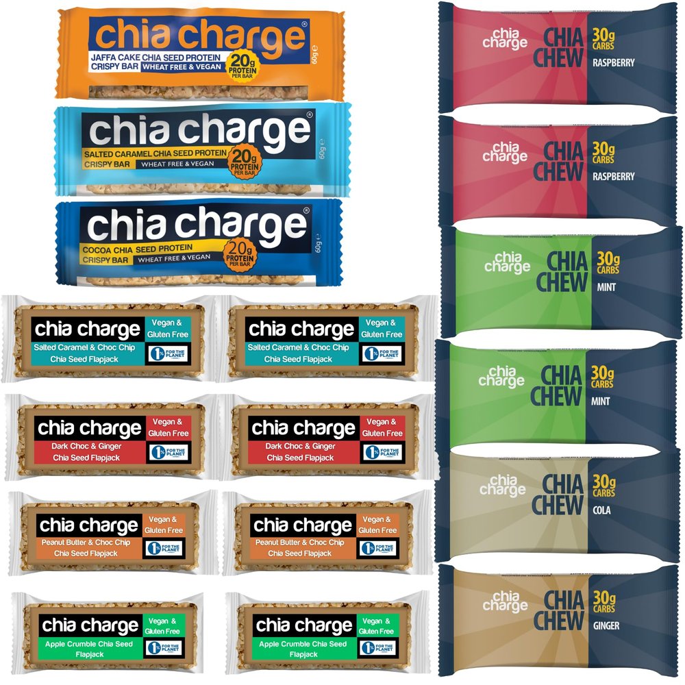 CHIA CHARGE Healthy Snack Bars - Premium Vegan Sample Pack - Yorkshire Bakery - 16 of The Best Vegan Protein Bars & Energy Bars (Premium Vegan Sample Pack - 16 Protein & Energy Packs)