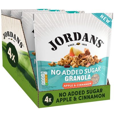 JORDANS No Added Sugar Granola, Apple and Cinnamon, Breakfast Cereal, High Fibre, 4 Packs of 425 g