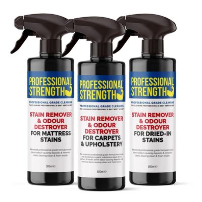 Professional Strength Stain Treatment Multipack 500 ml (Pack of 3) - Carpet, Upholstery And Mattress Cleaning With Enzyme And Probiotic Odour Control - Powerful Home Use Formula