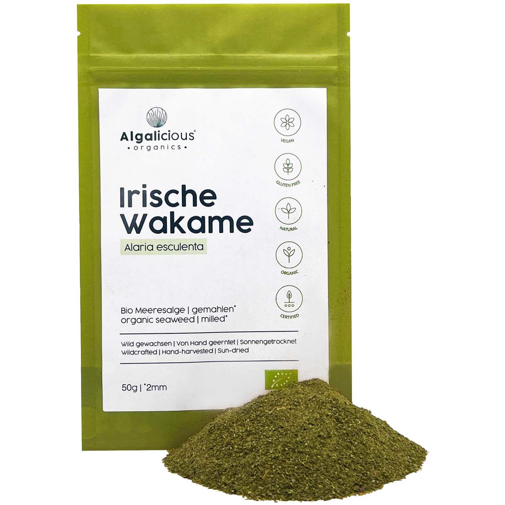 Wakame Seaweed Flakes | Organic 50 g 2 mm Milled | Connemara Irish Coast Dried Seaweed | Algalicious Superfood