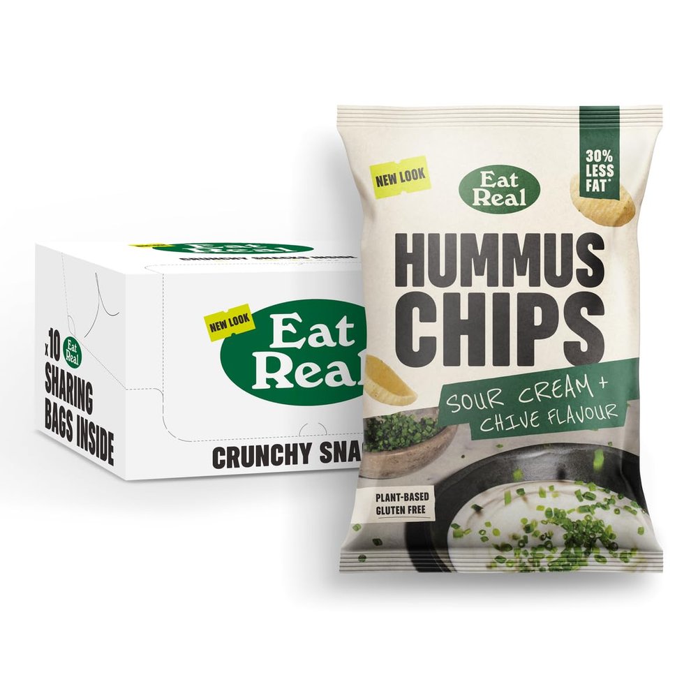Eat Real, Hummus Chips, Sour Cream and Chive, 10 x 110g, Gluten-Free Snack Option, Healthy Multipack Crisps, 30% Less Fat