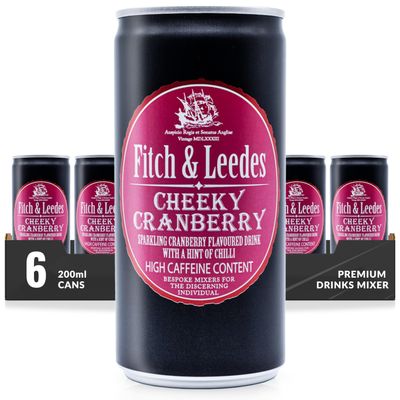 Fitch & Leedes Cheeky Cranberry Mixer for Spirits & Cocktails (6 x 200ml)  Perfect Pairing with Vodka, Rum, and Premium Gins, Ideal for Creating Sophisticated Drinks and Party Cocktails