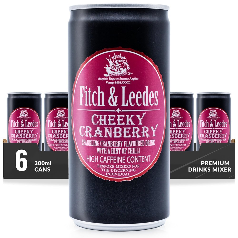 Fitch & Leedes Cheeky Cranberry Mixer for Spirits & Cocktails (6 x 200ml)  Perfect Pairing with Vodka, Rum, and Premium Gins, Ideal for Creating Sophisticated Drinks and Party Cocktails