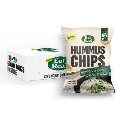 Eat Real, Hummus Chips, Sour Cream and Chive, 18 x 45g, Gluten-Free Snack Option, Healthy Multipack Crisps, 30% Less Fat