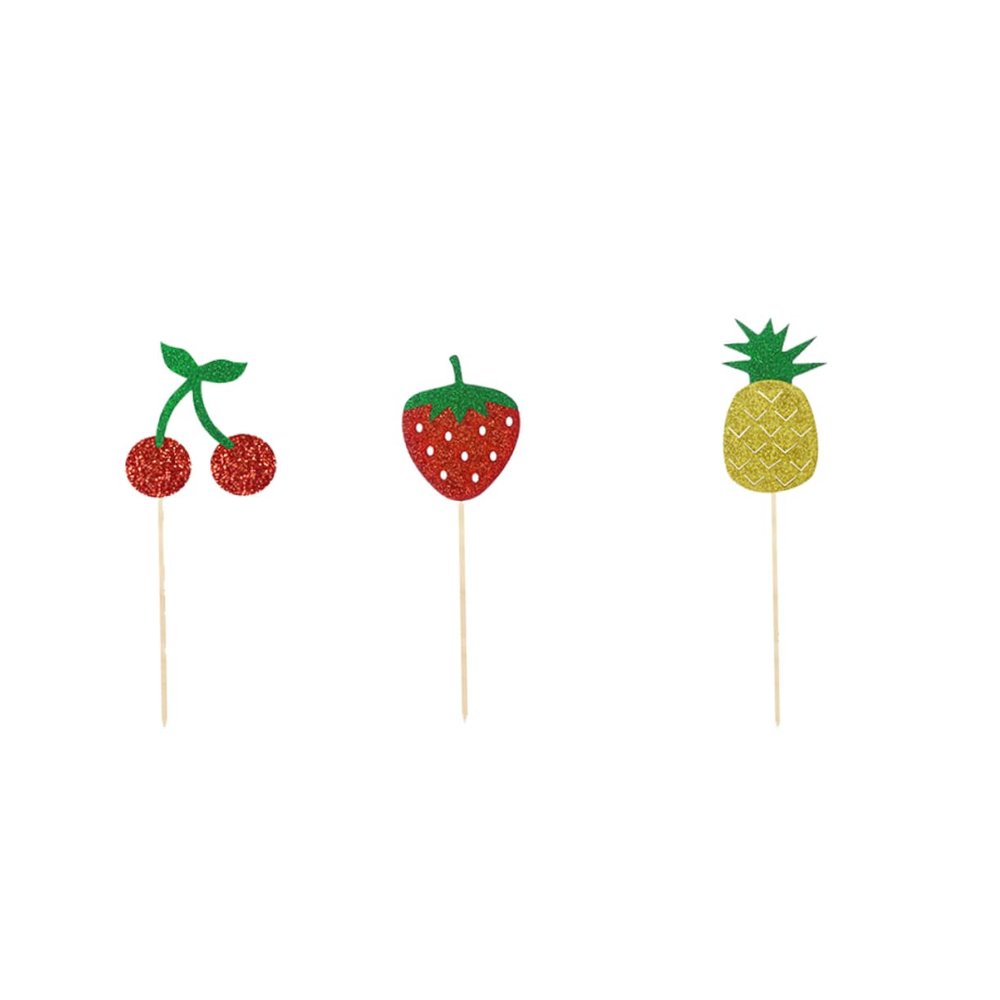 Alipis 12pcs Hawaii Fruit Cake Picks Paper Dessert Toppers Watermelon Cherry Strawberry Lemon Grape and for and Cake Decorations