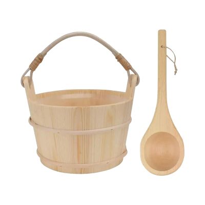 Sharplace Sauna Bucket Wooden Ladle Barrel Tub Foot Spoon Portable SPA Steaming Bathroom Tool,Bathing Pail Spoon for Sauna Hotel Women