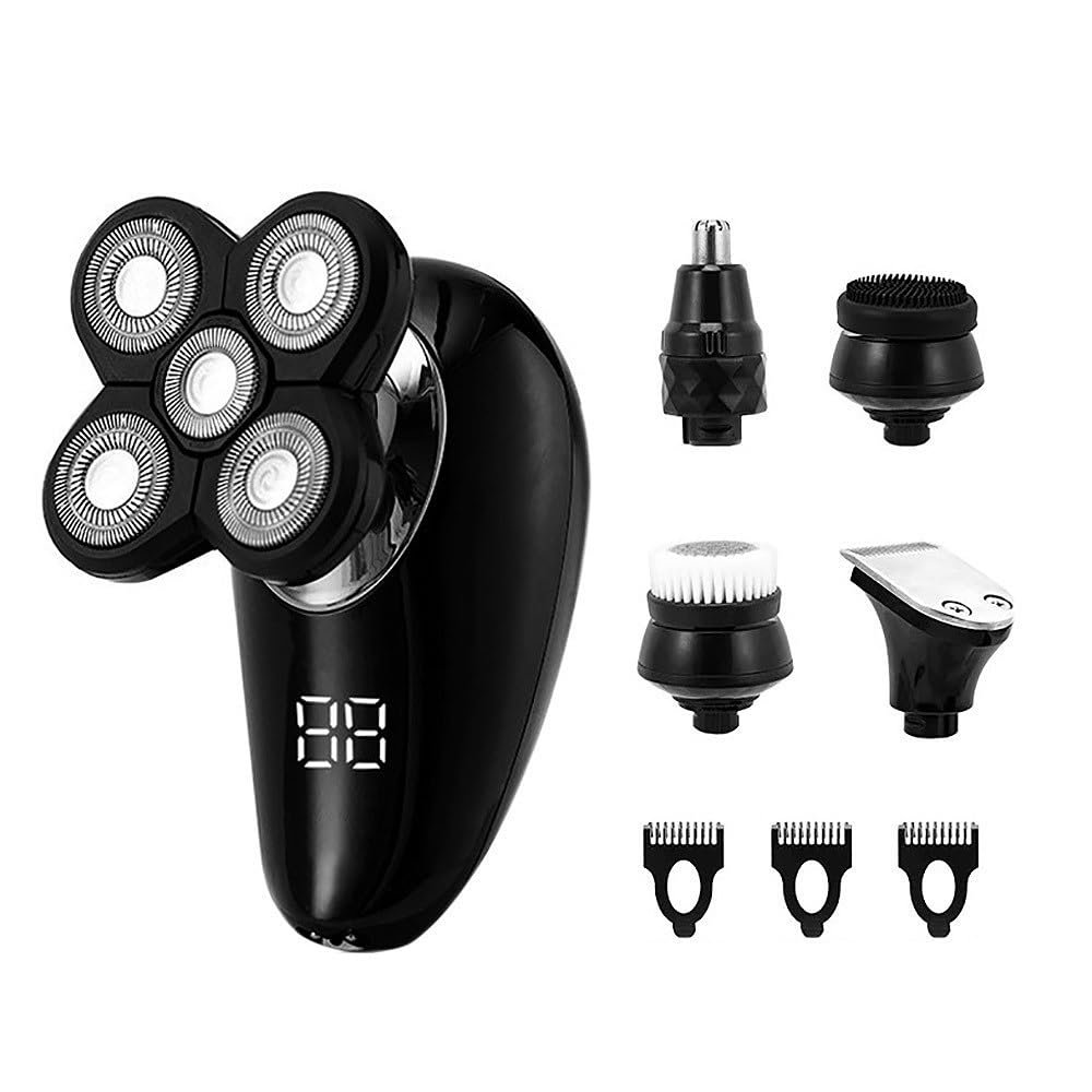 Electric Razor for Men, 5 in 1 Electric Shaver for Men Rechargeable Beard Sideburn Nose Hair Trimmer 5 Cutting Floating Razor Bald Head Shaving Machine