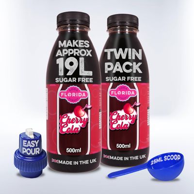 Florida Syrups Flavours Compatible with Sodastream Machines - Soda Drink Flavourings 500 ml (Pack of 2) (500 ml (Pack of 2), Cherry Cola Sugar Free)