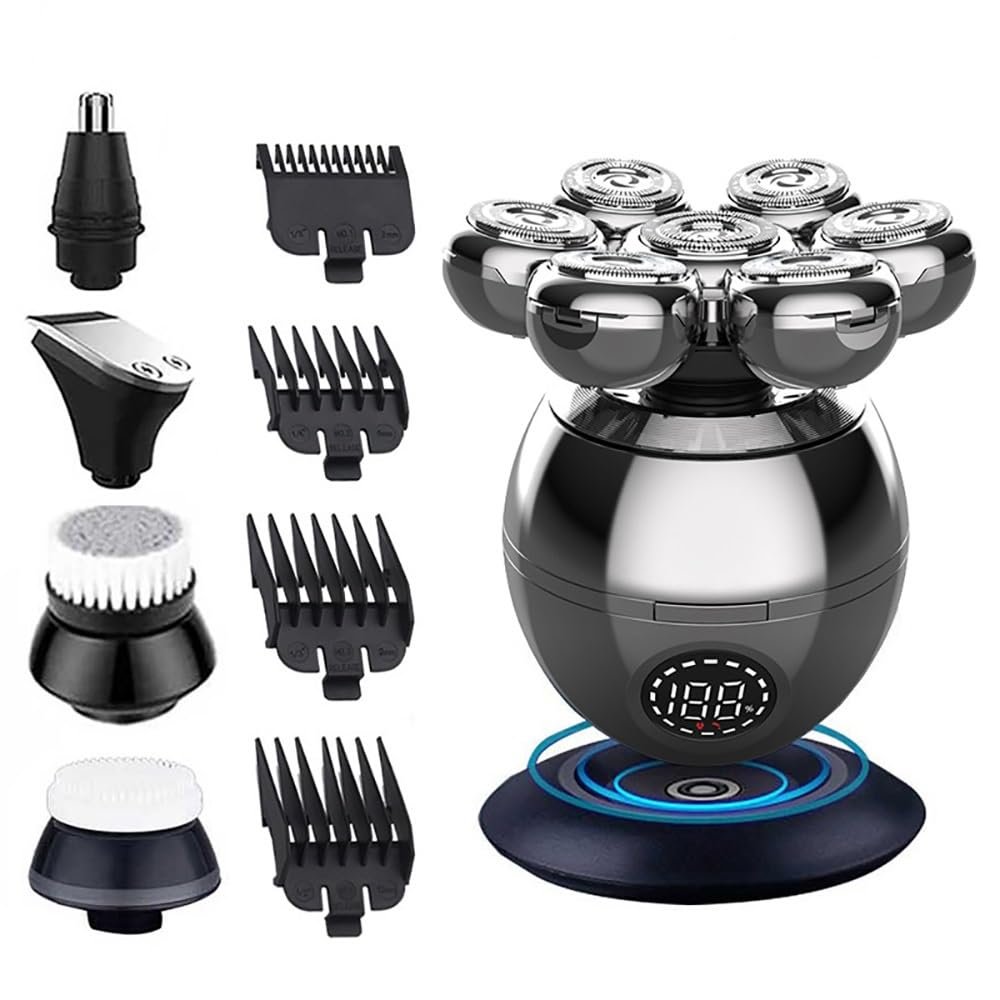 JQUAL Electric Razor for Men, Electric Shaver 7D Floating Cutter Head Base Charging Portable Men Beard Trimmer Clipper Skull Shaver Waterproof Shaving Machine (Color : 5 in 1 with Box Pack)