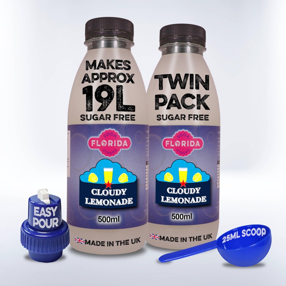 Florida Syrups Flavours Compatible with Sodastream Machines - Soda Drink Flavourings 500 ml (Pack of 2) (500 ml (Pack of 2), Cloudy Lemonade Sugar Free)