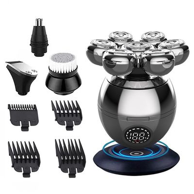 Electric Razor for Men, Electric Shaver 7D Floating Cutter Head Base Charging Portable Men Beard Trimmer Clipper Skull Shaver Waterproof Shaving Machine (Color : Black 4 in 1)